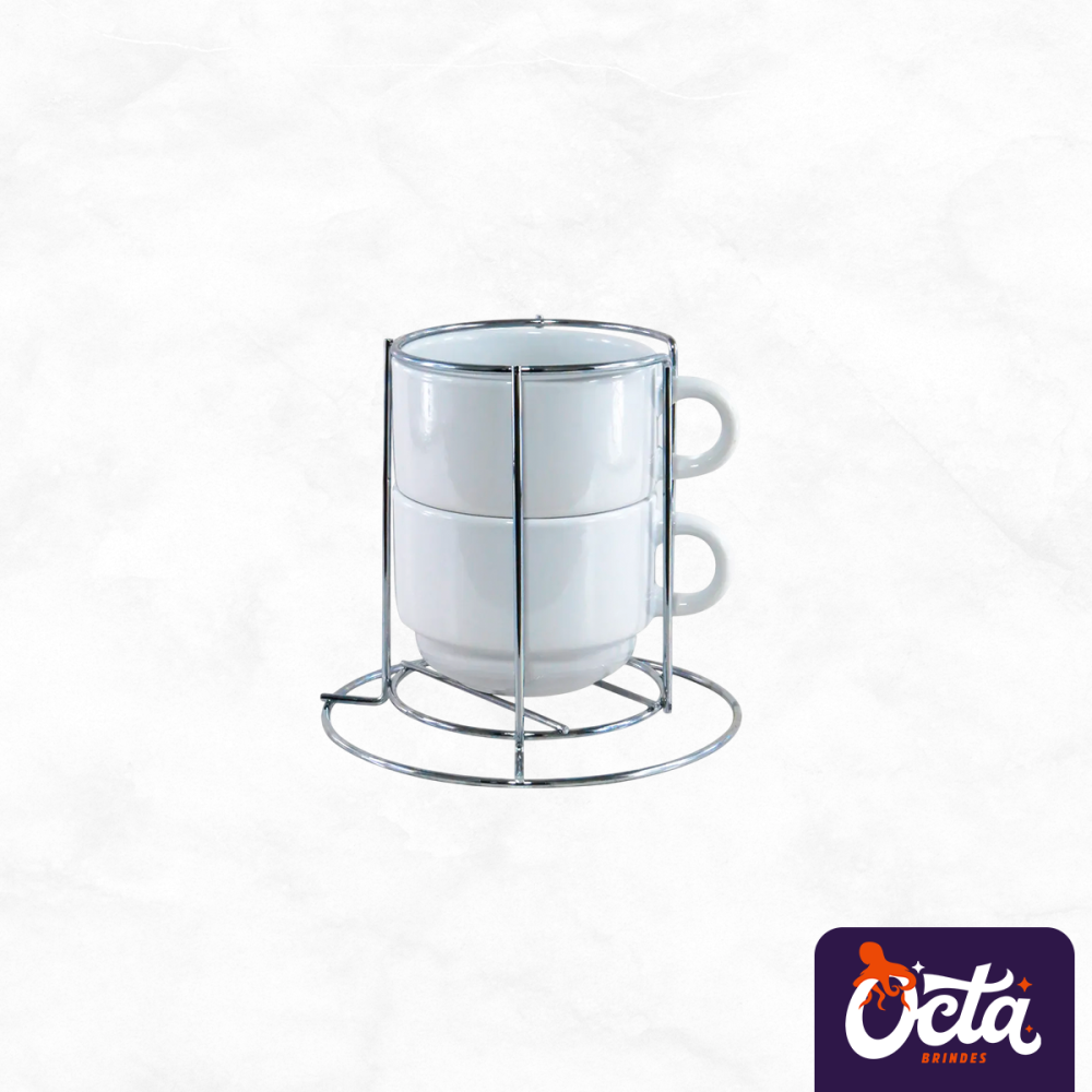 Kit 4 Xícaras 200ml Lisas 4x1 Com Suporte Metálico Kit 4 Xícaras 200ml Lisas 4x1 Com Suporte Metálico